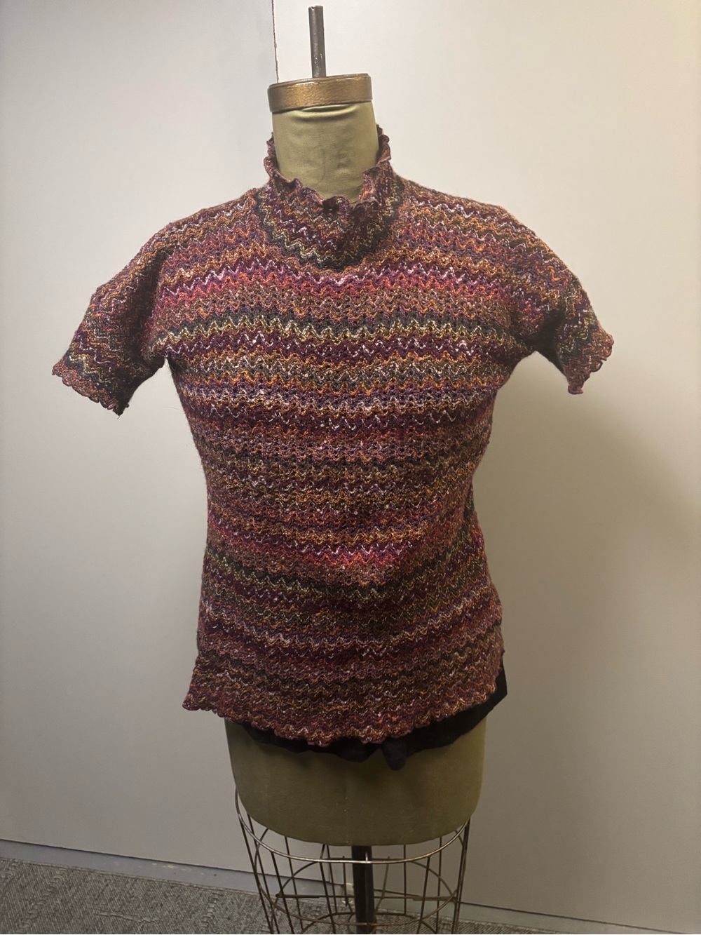 Vintage Short-Sleeve Knit Sweater